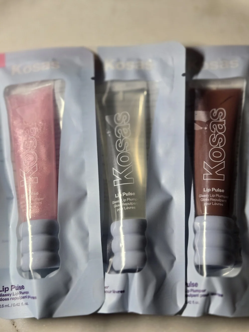 NIB Kosas Lip Pulse Glassy Lip Plumper 3pc Bundle - Aura Flare Unspoken Beige